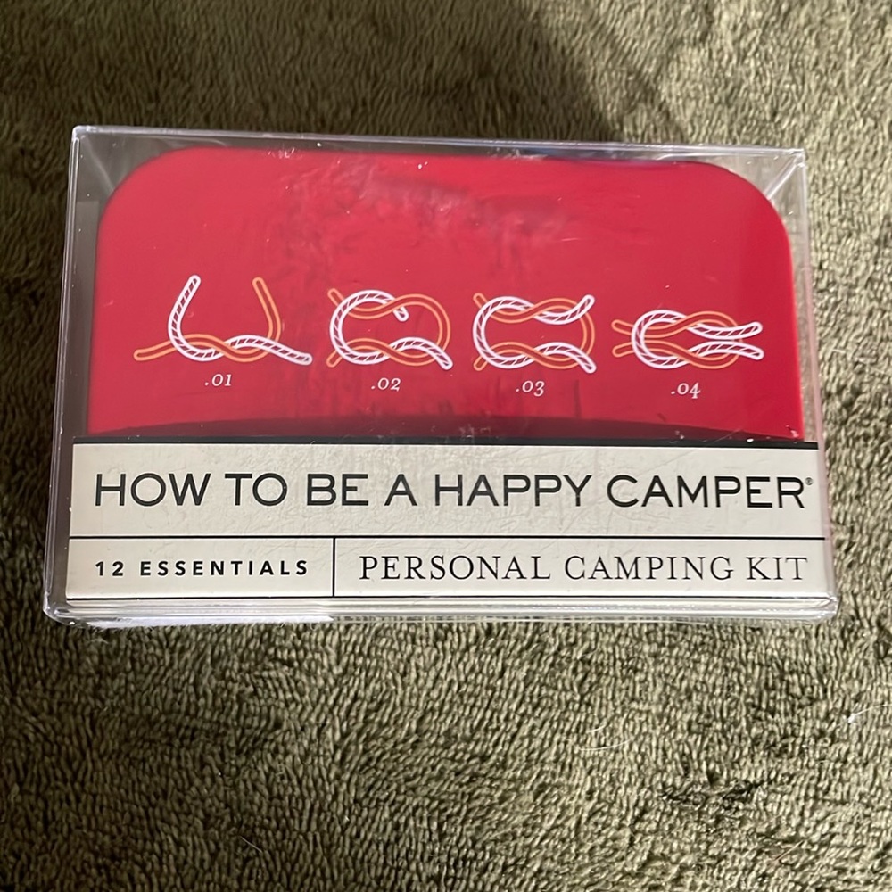 Personal camping kit with 12 essentials. New in original packaging